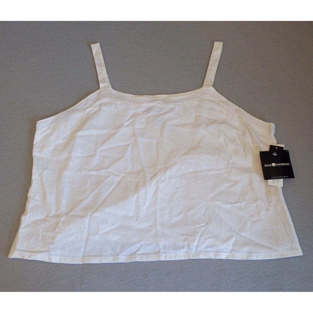 Sag Harbor Linen Blend White Lace Cami Top Size XL Cottagecore Side Zipper, NWT
